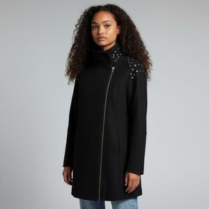H&M Studded Wool Asymmetrical Zipper Long Coat